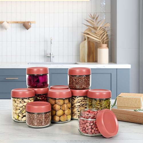 Miniatura 6 de EONJOE Paquete de 6 tarros de vidrio de 16 onzas con tapas rojas, avena durante la noche, preparación de comida, ensalada, aperitivos, cereales,