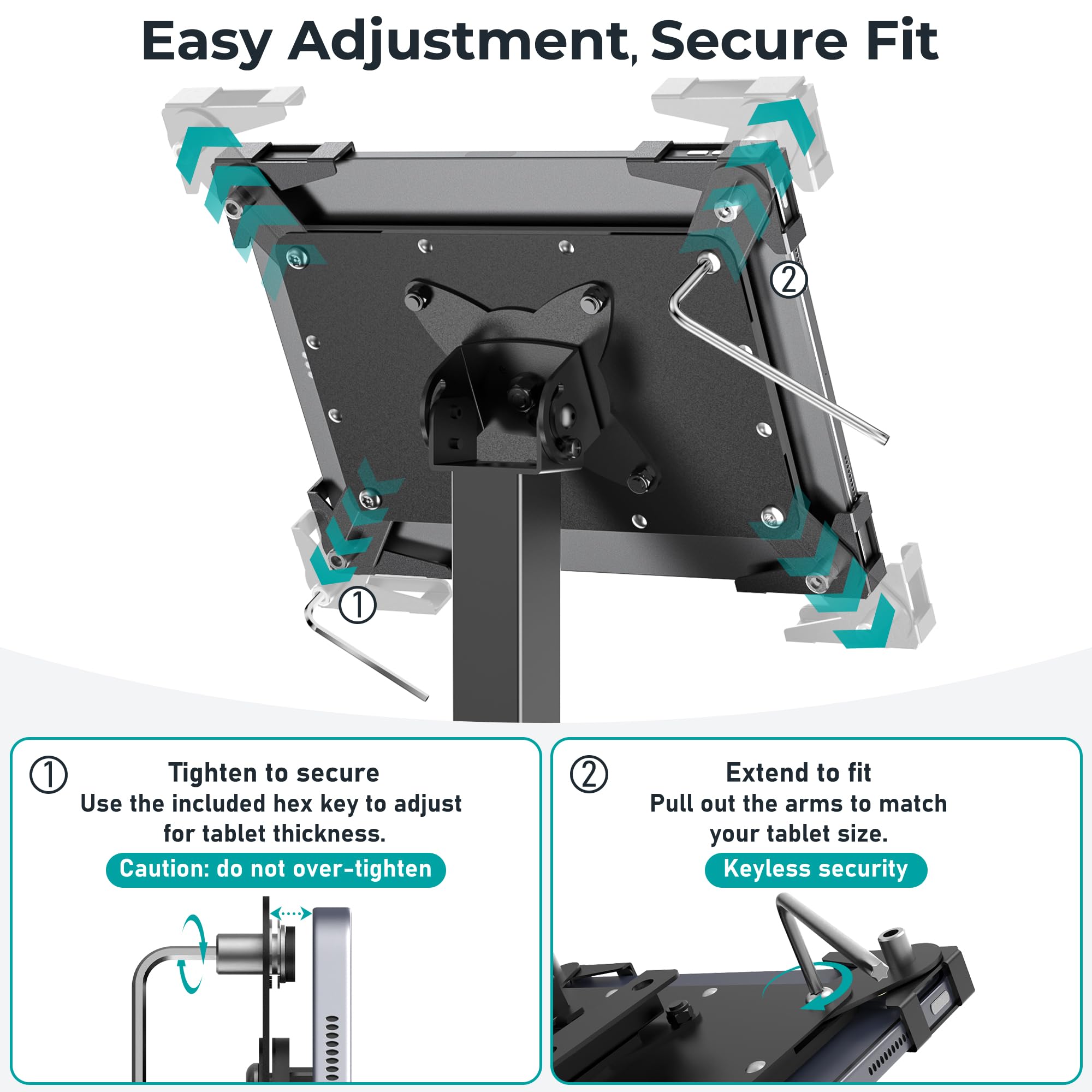 Diebstahlsicherer iPad Kiosk Ständer, Höhenverstellbarer Tablet Bodenständer Für POS Kasse, Halterung 10-14" iPad Pro 12.9 11 10.9, Galaxy Tab, Surface Pro, 360° Drehbar, Schwarz