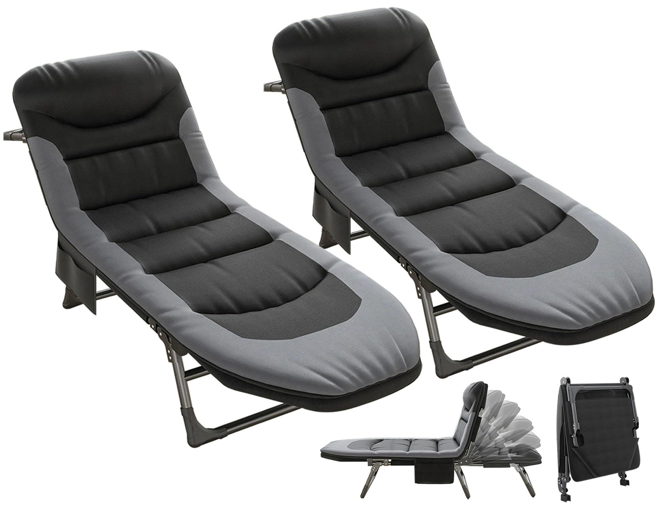 Feldbett Klappbar Campingbett Faltbar 2er Set - Karpfenliege Klappbett 6-Fach Verstellbar Rückenlehne bis 150 kg