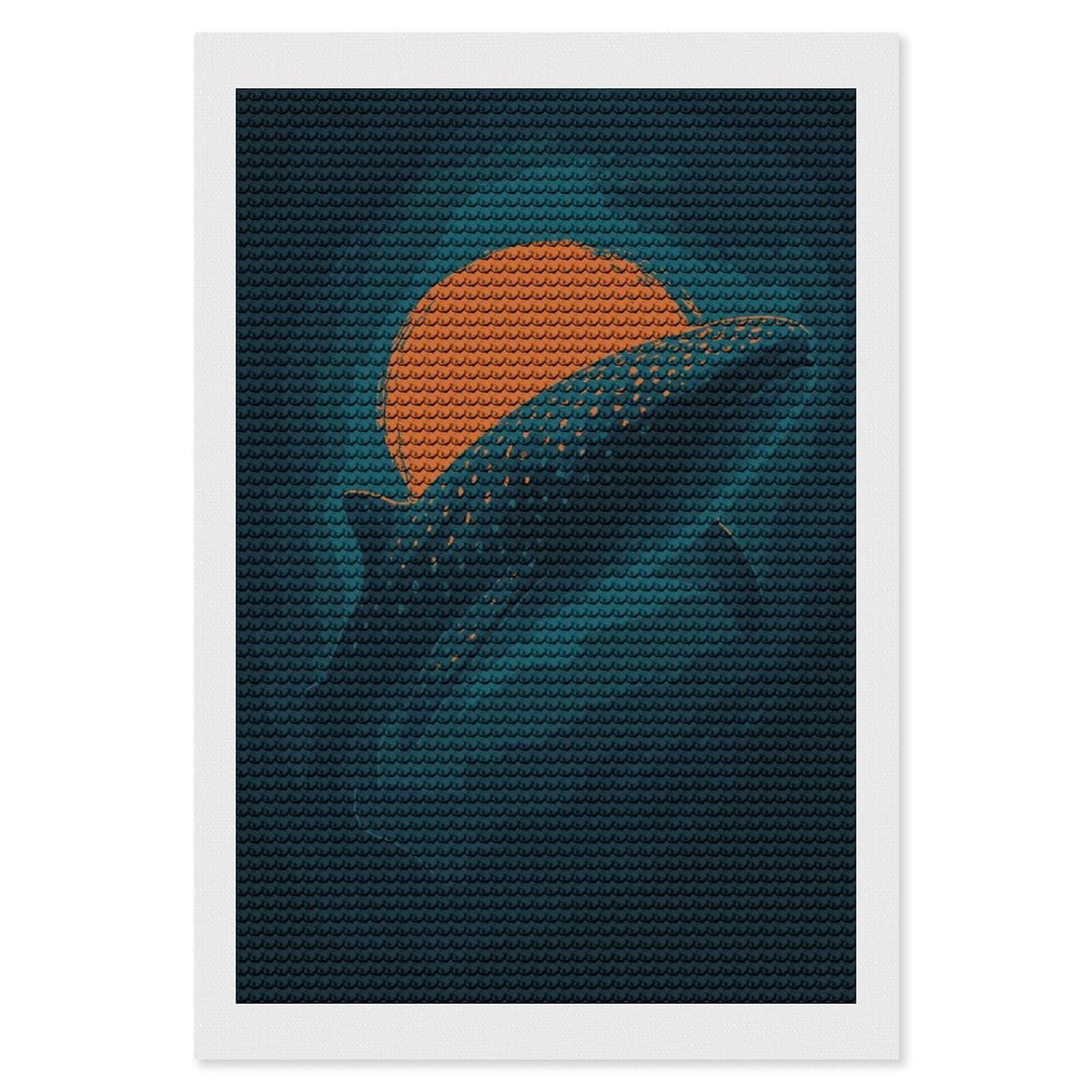 Junmoney Whale Shark and Sun Digital Art Diamond Painting Kit 8"x12", Adhesive Canvas, Home Wall Decor, for Beginners, Birthday Gift, Full Kit Included