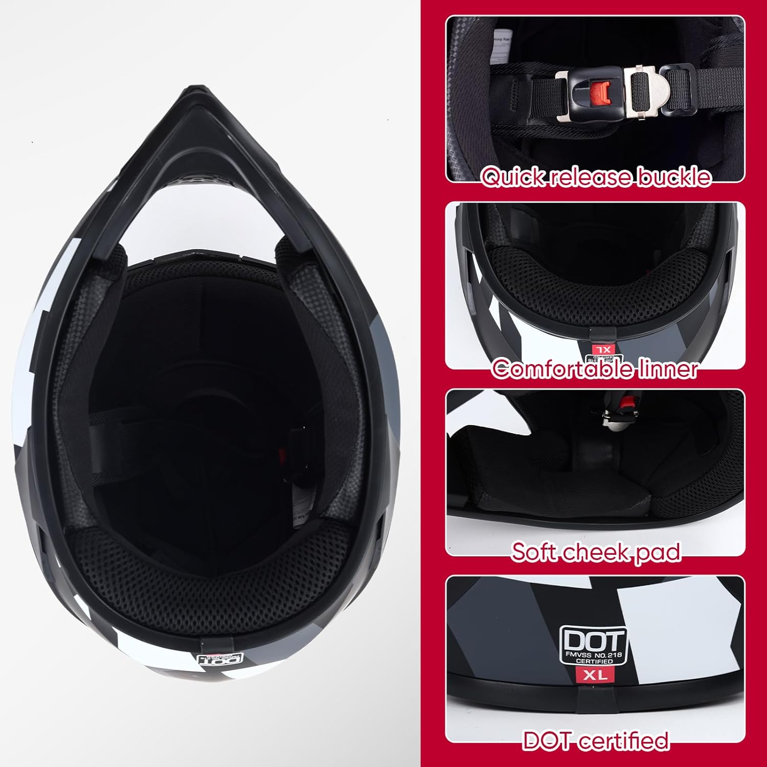 Adult Dirt Bike Helmet Motorcycle Racing Street Bike Off-Road Mountain Bike BMX MX ATV Helmet with Cycling Glasses and Visor for Unisex-Adult