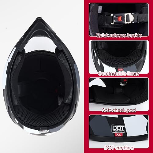 Miniatura 5 de Adult Dirt Bike Helmet Motorcycle Racing Street Bike Off-Road Mountain Bike BMX MX ATV Helmet with Cycling Glasses and Visor for Unisex-Adult