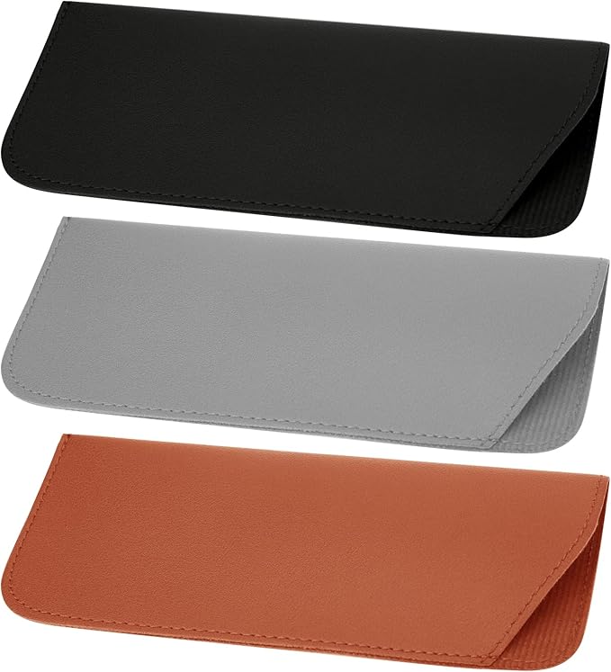 LUTER 3pcs Soft Glasses Cases, 7x3 Inch PU Leather Eyeglasses Case