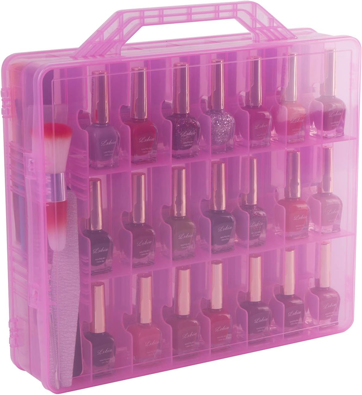 Zoostliss Transparent Pink Universal Clear Nail Polish Organizer Holder -Store 48 Bottles Adjustable Dividers