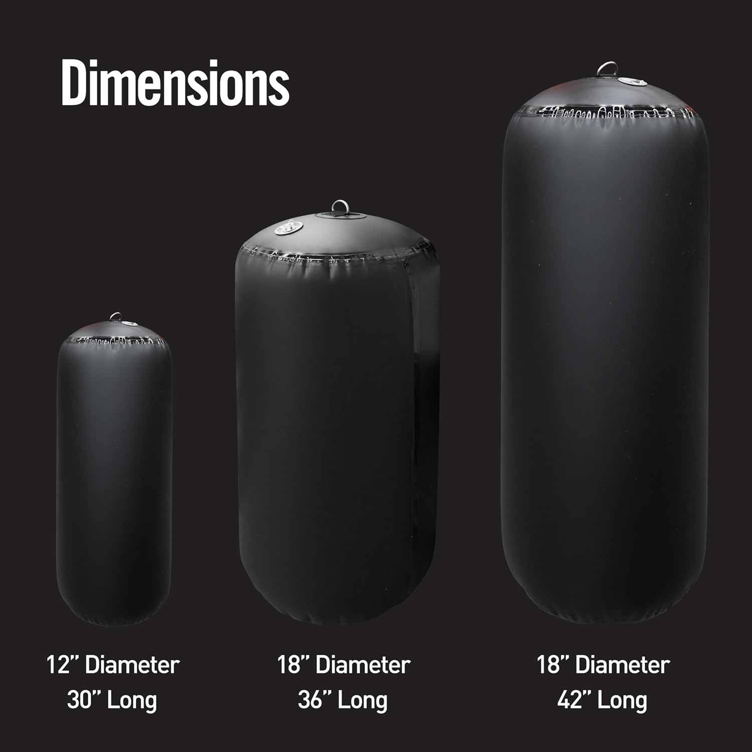 Inflatable Cylinder Boat Fenders – 41oz Industrial Material, RF Welded, Stainless Steel D-Rings – Durable Fenders for Boats, Yachts & Sailboats