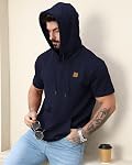 AIYINO Men's Short Sleeve Hoodies Textured Knit Pullover Casual Lightweight Hooded Sweatshirt with Kangaroo Pocket
