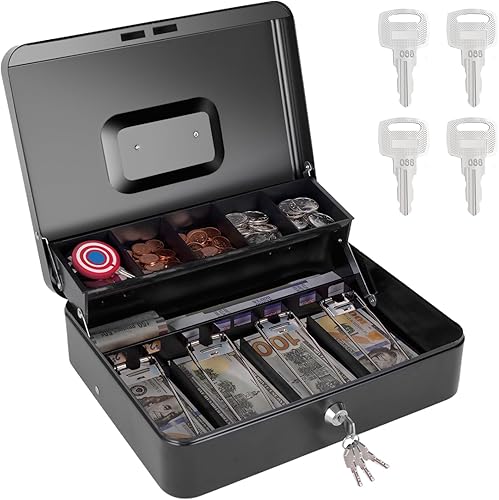 Miniatura 14 de Caja de efectivo con bandeja de dinero y llave superior y cerradura de botón, caja de bloqueo de ahorro de dinero, caja de bloqueo segura para caja
