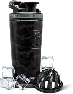 Insulated Stainless Steel Shaker Bottle | 26oz, Black camo | Cold for 30+ Hours | Insulated Cup with Twist-on Agitator | Odor-Free Bottle for Protein Shakes, Water, Smoothies, Cocktails
