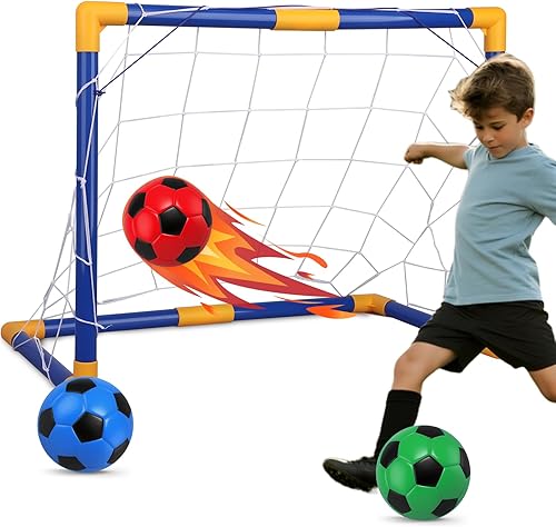 Miniatura 9 de Soccer Goal Set 23" W×18" H×12" D, Portable Soccer Goal Training Equipment, Mini Soccer Net with 3 Soccer Ball for Sports Game, Soccer Set for Kids