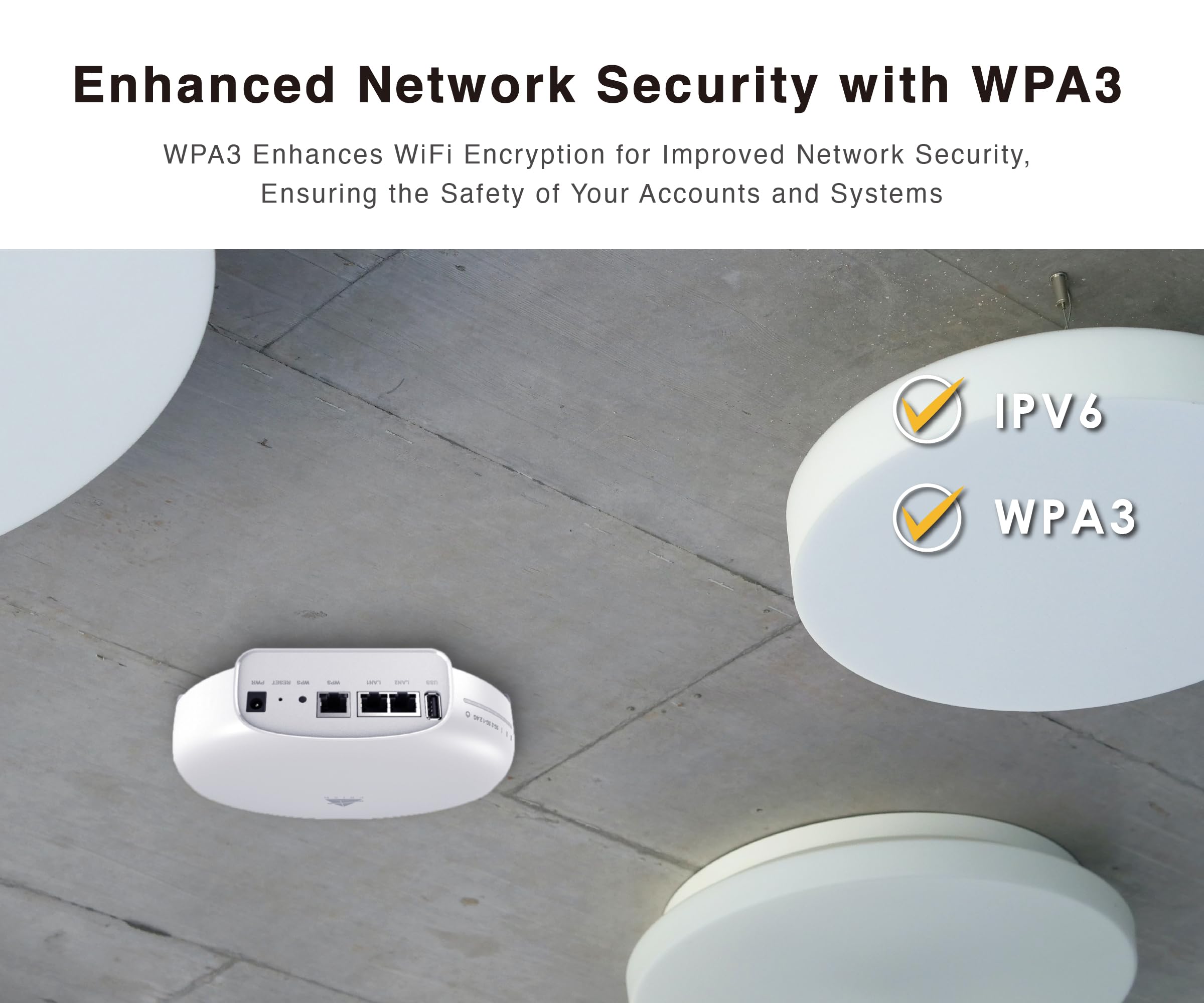 BROWAN Router WiFi 6 AX6600 2.5 Gigabit Mesh Tri-Band MU-MIMO 8 flussi spaziali Copertura 3500 piedi quadrati 300 dispositivi 2,4 GHz 5GHz PoE Powered Indoor Ceiling Mount per Home Gaming Office Prism