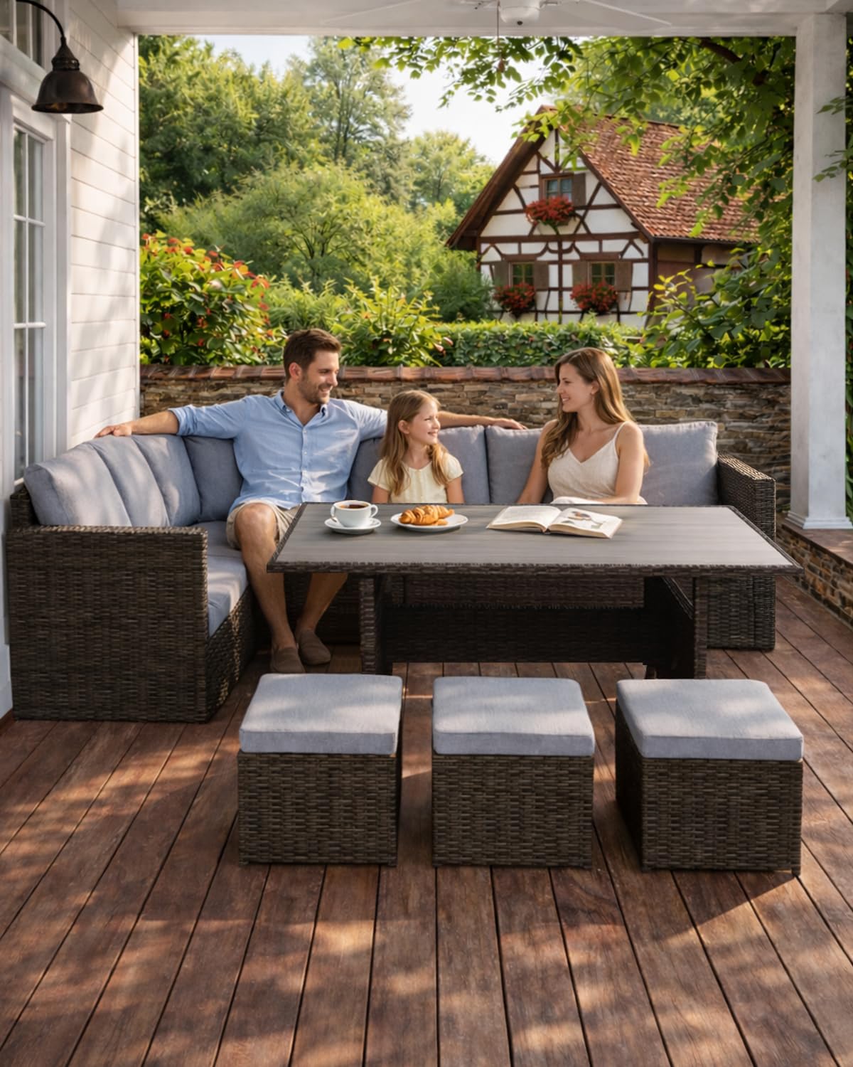 LANOX Polyrattan Gartenlounge Set 7-teilig für 8-10 Personen, Grau