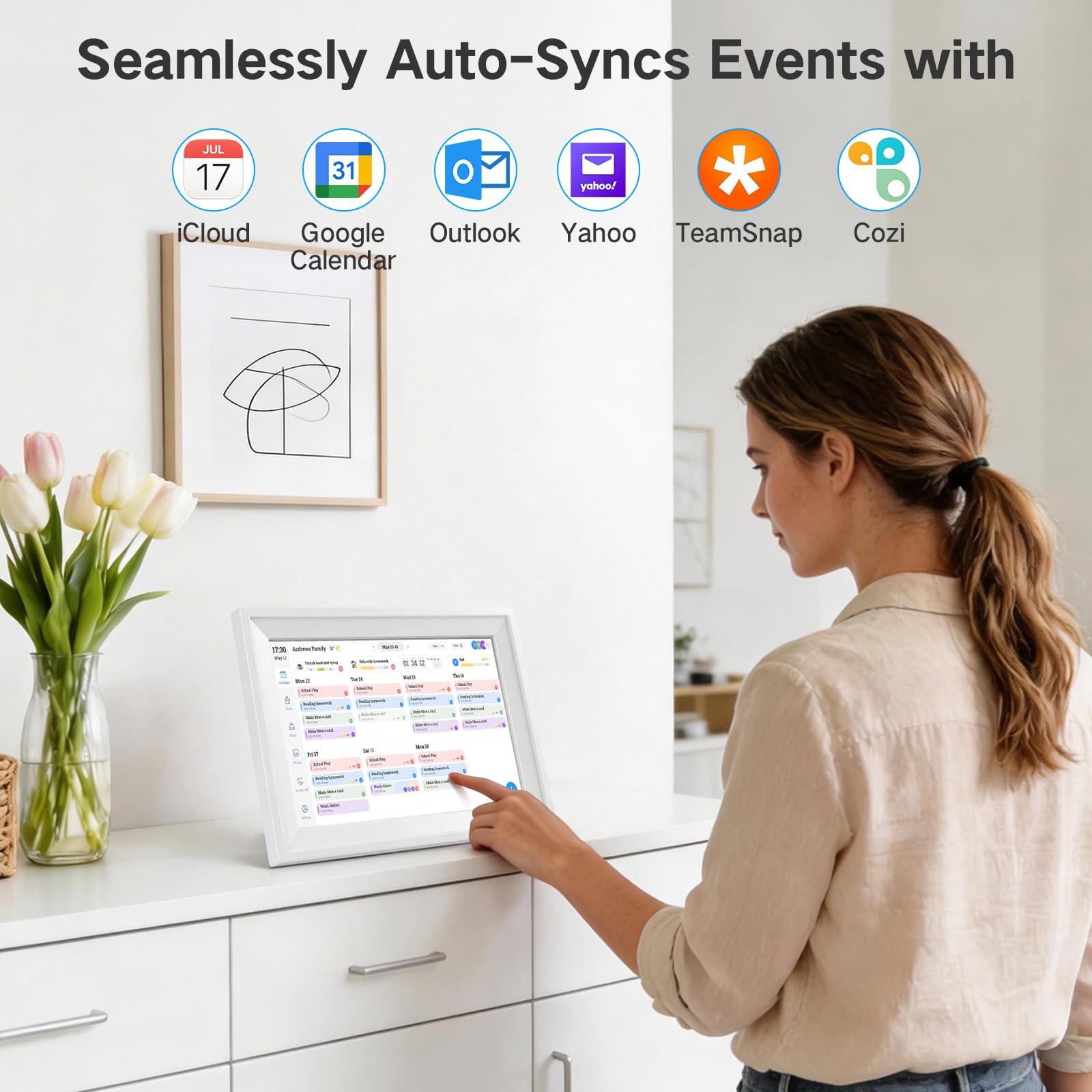 Calendario Digitale WiFi 10,1" Smart – Organizzatore Famiglia Con Controllo App, Touchscreen Interattivo, Pianificatore Attività & Pasti, Cornice Foto, Premi, Agenda 2026