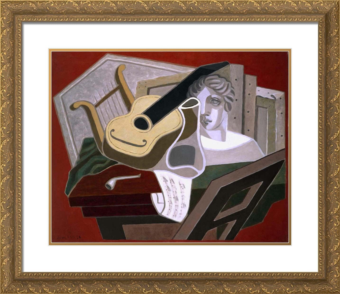 ArtDirect Gris, Juan 23x20 Gold Ornate Framed Art Print with Double Matting Titled: Statue Violin and Music