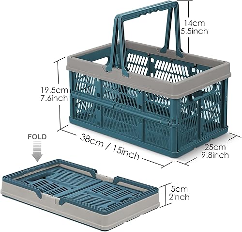 Miniatura 4 de Cesta de compras plegable Caja de almacenamiento de plástico para comestibles, frutas y verduras, cesta de la compra con asa, cesta de compras al