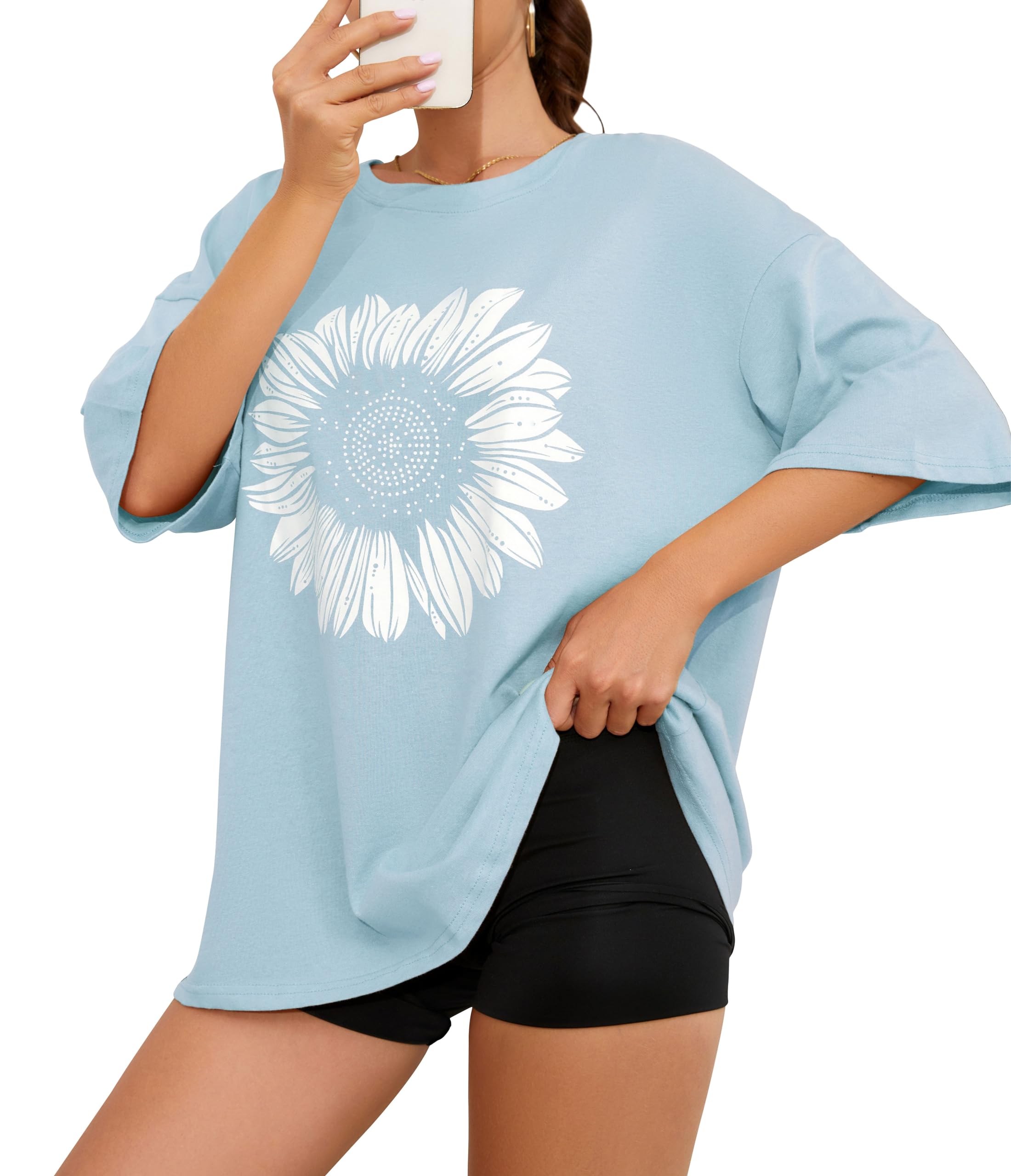 Womens Oversized Tshirts Shirts Gym Workout Tops Baggy Streetwear Boyfriend Graphic Tee Y2K 2025