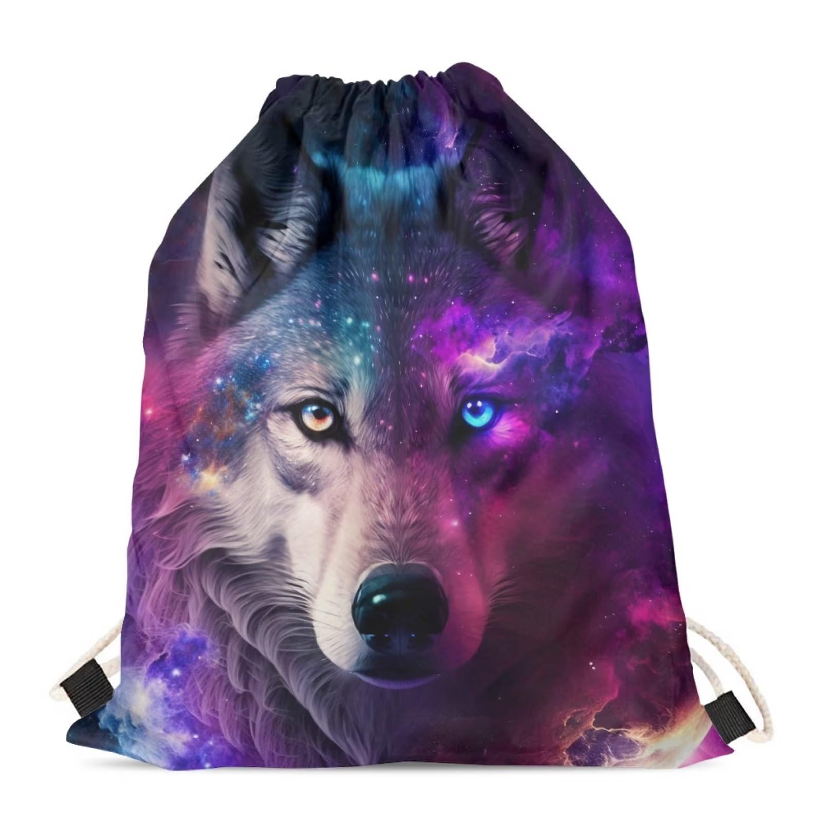 Upetstory Animals Patterned Drawstring Gym Bag for Teens Kids, Cinch Backpack for School Gifts, Galaxy Wolf 3, Traditional — image 1