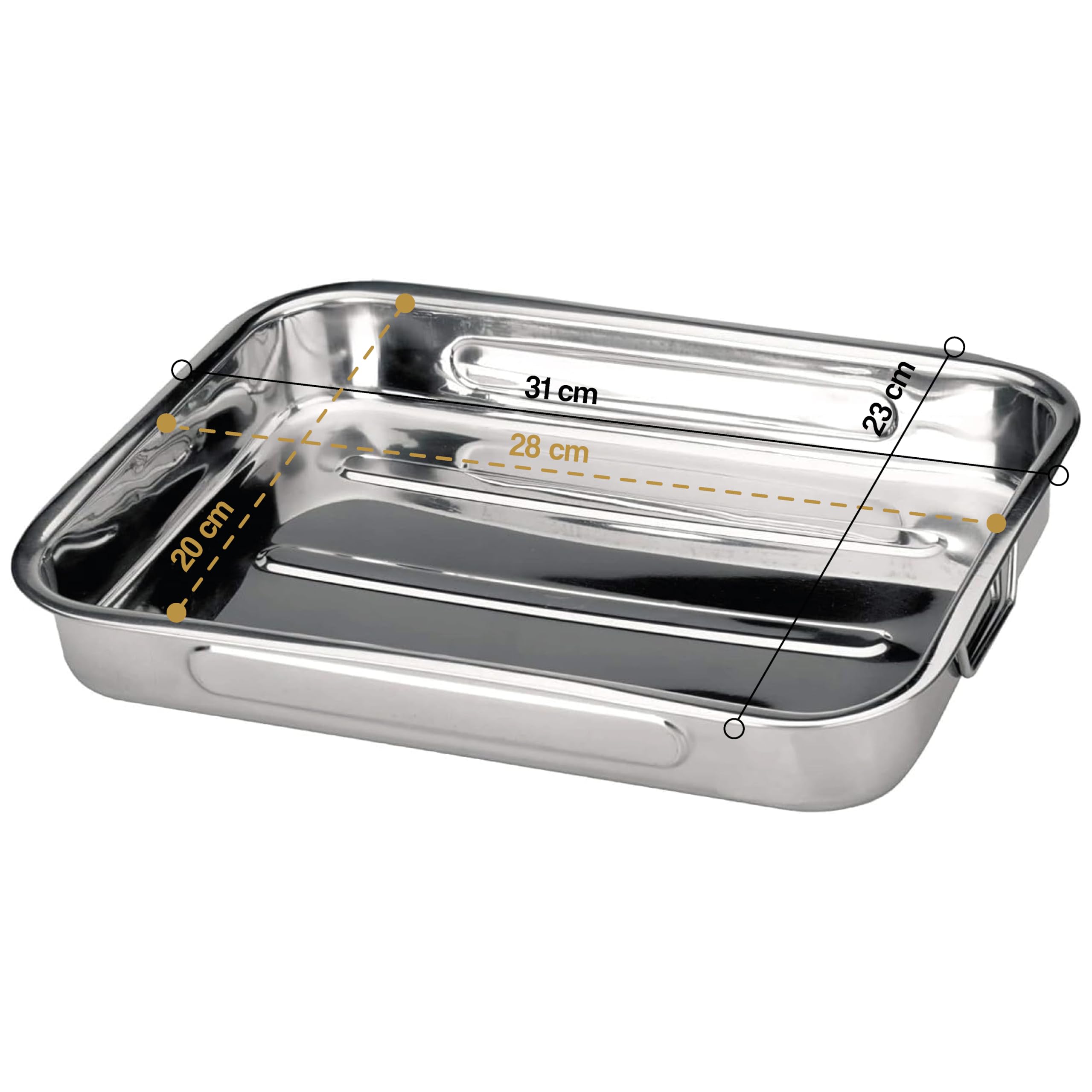 MGE - Teglia Rettangolare con Griglia - Teglia Lasagna - Rostiera in Acciaio Inox - Stampo per Forno - Vassoio da Forno - Maniglie Pieghevoli - 30 cm