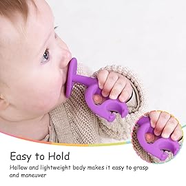 Mombella Baby Teething Toys for Babies 3 6 12 Months with Attachment to Clip on, Soft Silicone Teether Toys, 2 in 1 Elephant Teethers & Pre-Training Toothbrush, 9 Month Old Infant Chew Toys, Purple