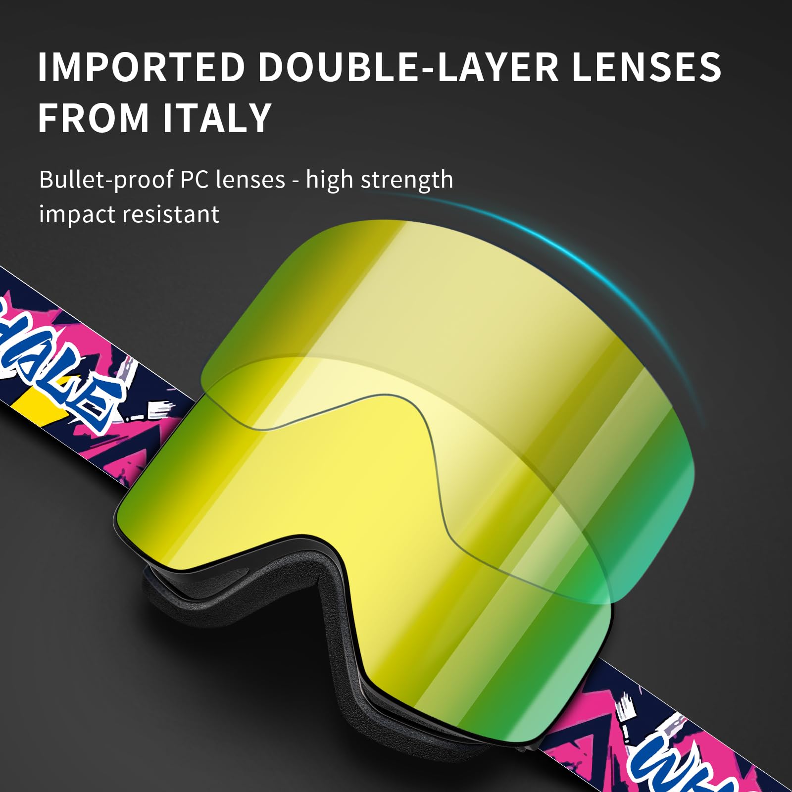 Whale Lunettes de ski OTG anti-buée sans monture pour homme, femme et jeune – Protection UV à 100 %