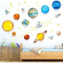 Paneles Decorativos Infantiles Para Paredes DECOWALL DS8-1307 Planetas en el Espacio (Medio) (English Ver.) Vinilo Pegatinas Decorativas Adhesiva Pared Dormitorio Saln Guardera Habitaci Infantiles Nios Bebs