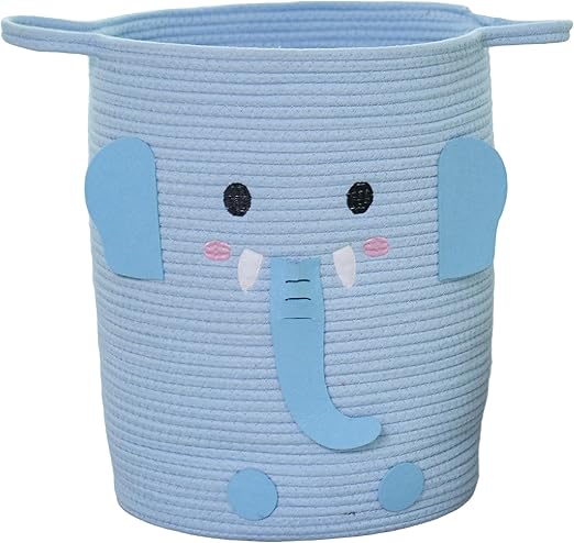 52L Cotton Rope Laundry Basket for Nursery & Kids - Woven Storage Hamper with Handles, Cute basket for Blankets, Clothes, Pillows (Blue)