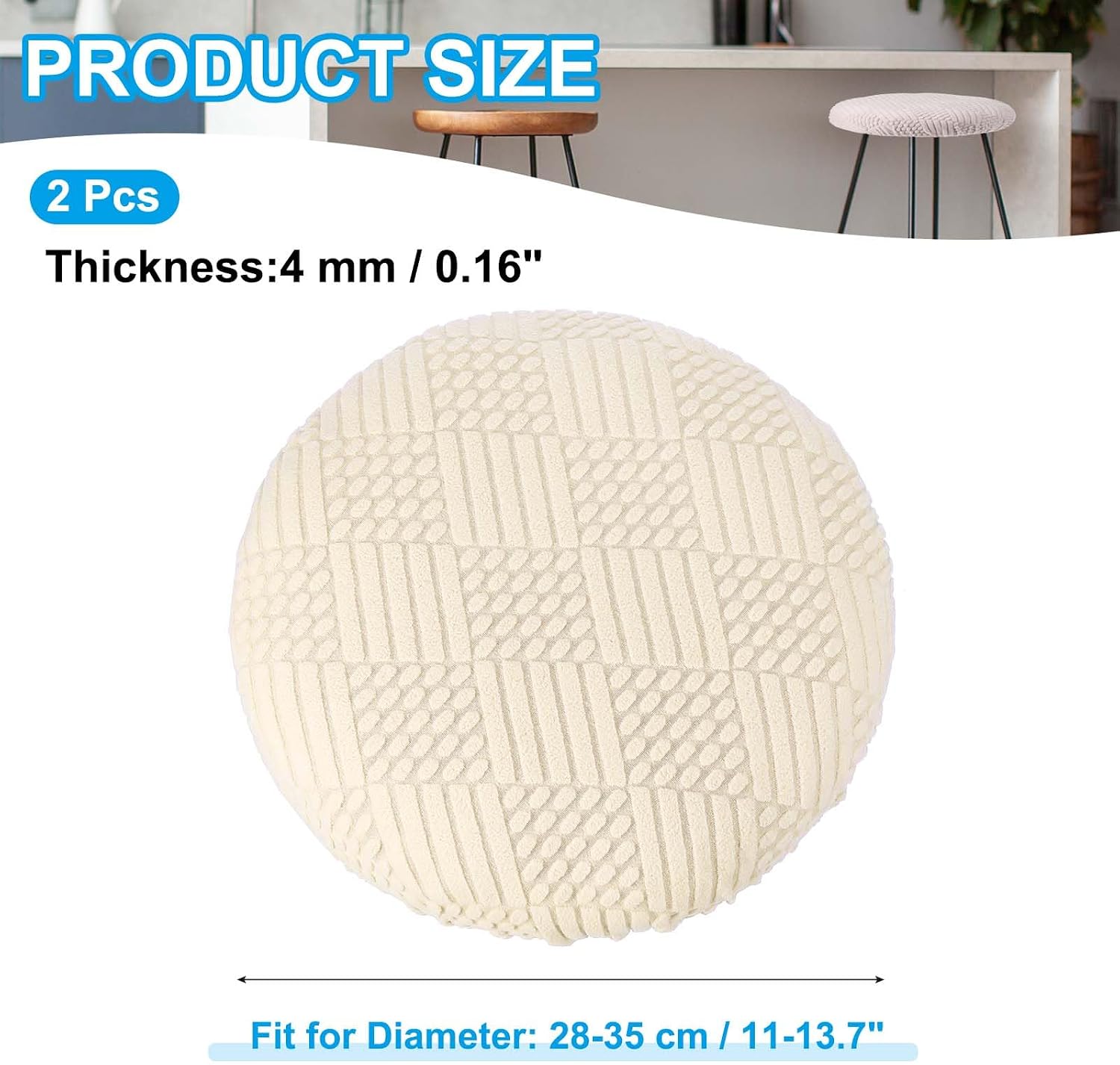 PATIKIL Stool Covers Round, 2 Pcs Elastic Bar Stool Covers Washable Stool Cushion Slipcover Stretchy Bar Chair Seat Cover for 11-14 Inch Chair, Beige