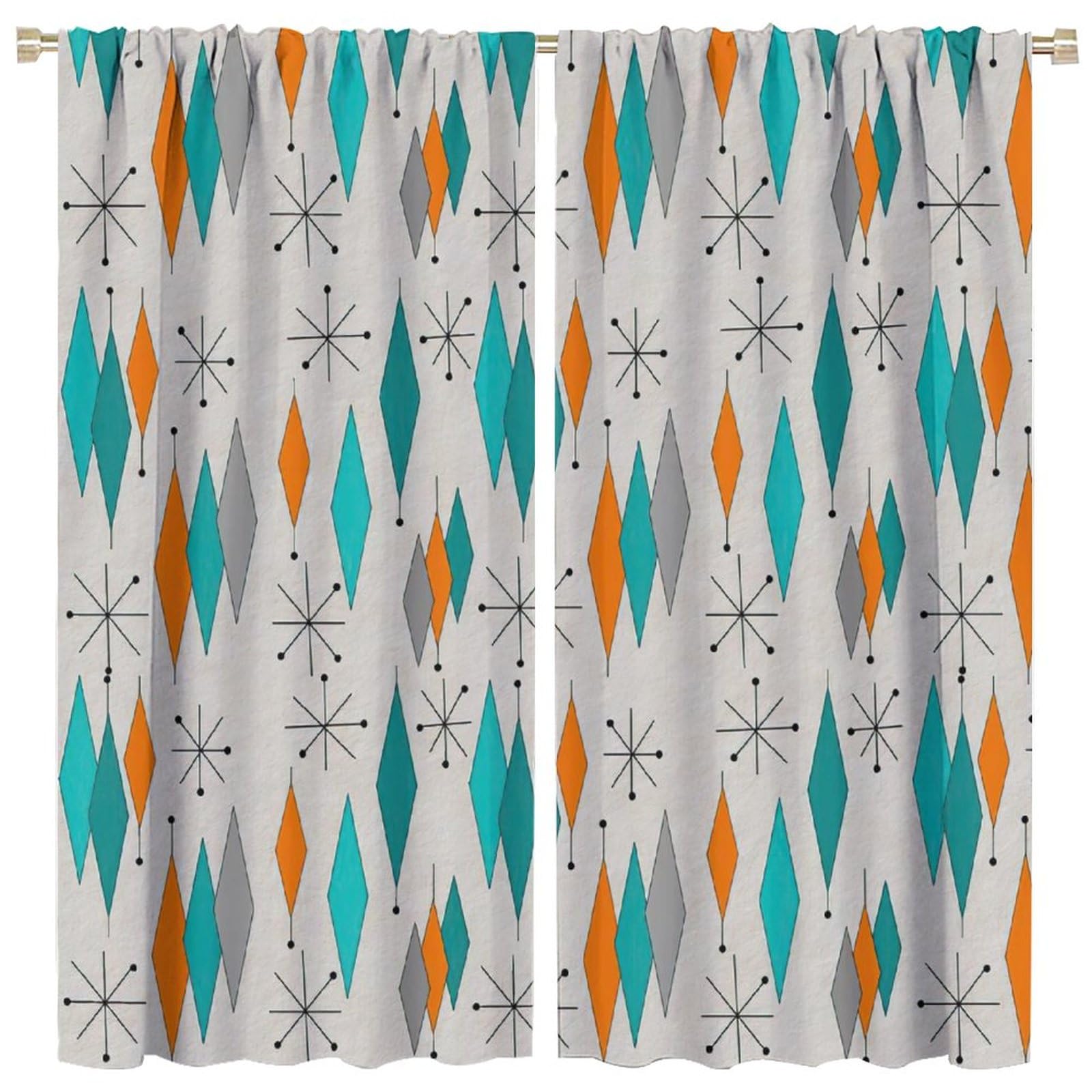 Europen Modern Mid Century Blackout Curtains - Abstract Background Mid Century Colorful Diamond Print for Home Kitchen Livingroom Coffee Room Curtains Window Drapes 2 Panels 63x63in