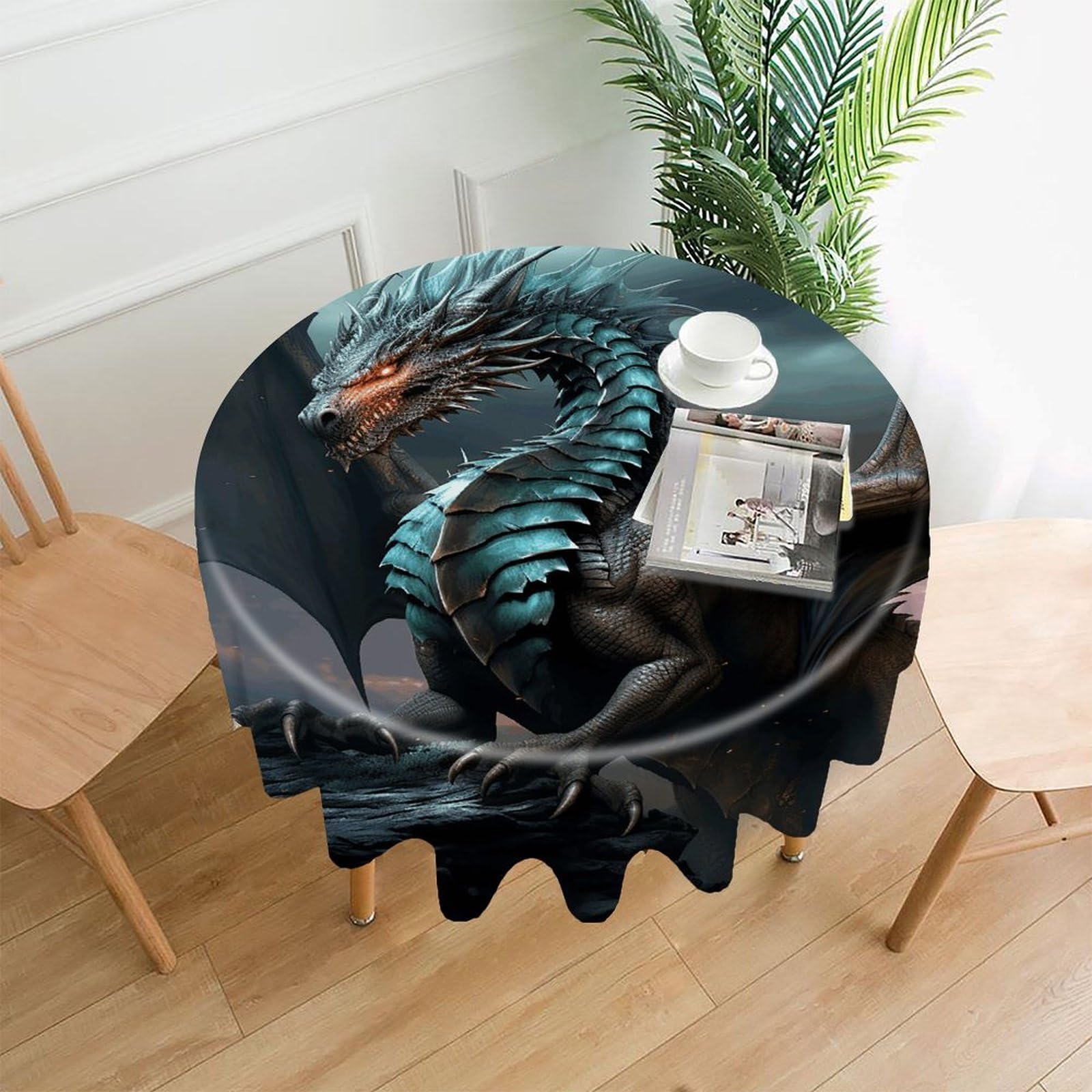 VstaDank Cool Dragon Tablecloth Easy to Clean Polyester Round Table Cover Washable Round Table Cloth Wrinkle-Free Circle Decoration Tablecloth for Kitchen Dining Room 60"