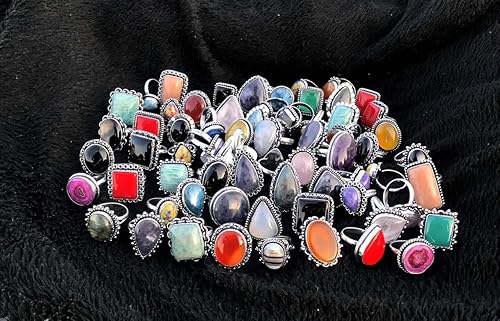 Miniatura 7 de Juego de 10 anillos apilables hechos a mano con piedras preciosas chapadas en plata para mujer (talla 5 a 12 de EE. UU.) Juego de anillos