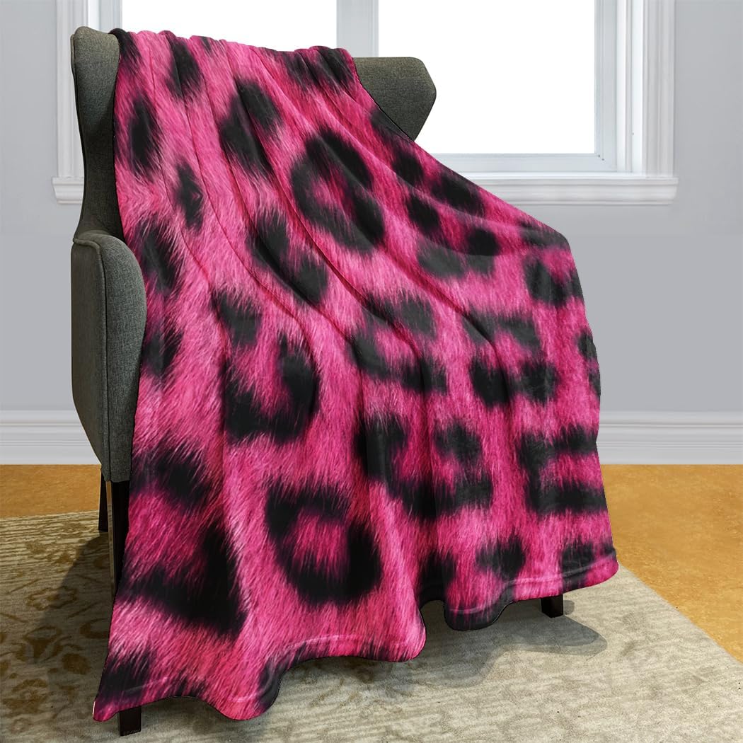 60"x80" Pink Leopard Pattern Blanket - Soft Fleece Throw, Bold Design for Couch