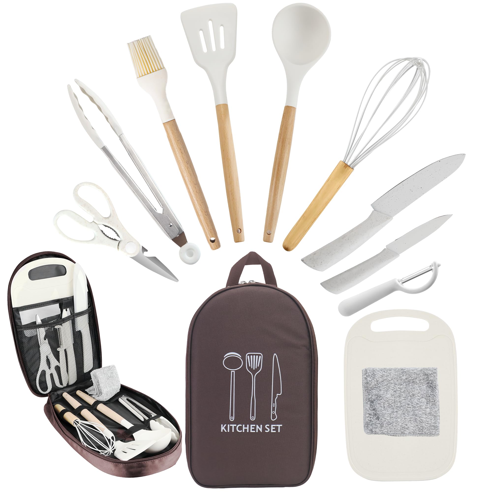 Camkinger Camping Accessories Kitchen Cooking Utensils Set - Portable Outdoor Camp Cookware Set, Silicone Camper Essentials Gear Must Have Supplies for Travel RV BBQ Grill Picnic Hiking