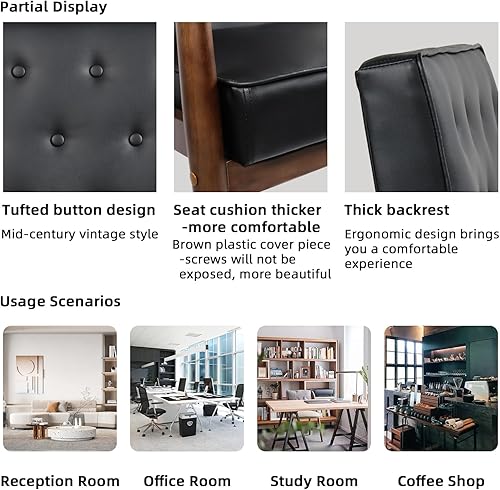 Miniatura 9 de STHOUYN Silla moderna de mediados de siglo, juego de 2 sillas de cuero sintético con brazos de madera, sillas de sala de estar, sillón de lectura