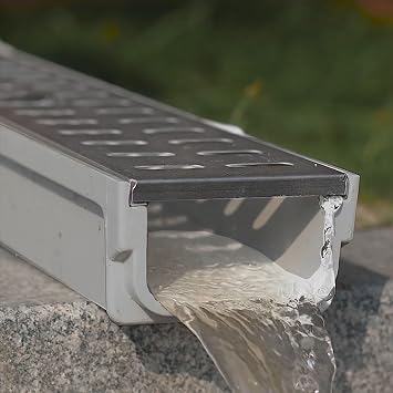 Gutter Grid Patio Drain Drain for Paving Patio, Gutter Drain System Fast Drain, Rainwater Drain Cover Heavy Duty, U-Shaped French Drain Kit Durable10x4x60cm4"x1 5/8"x23 5/8"