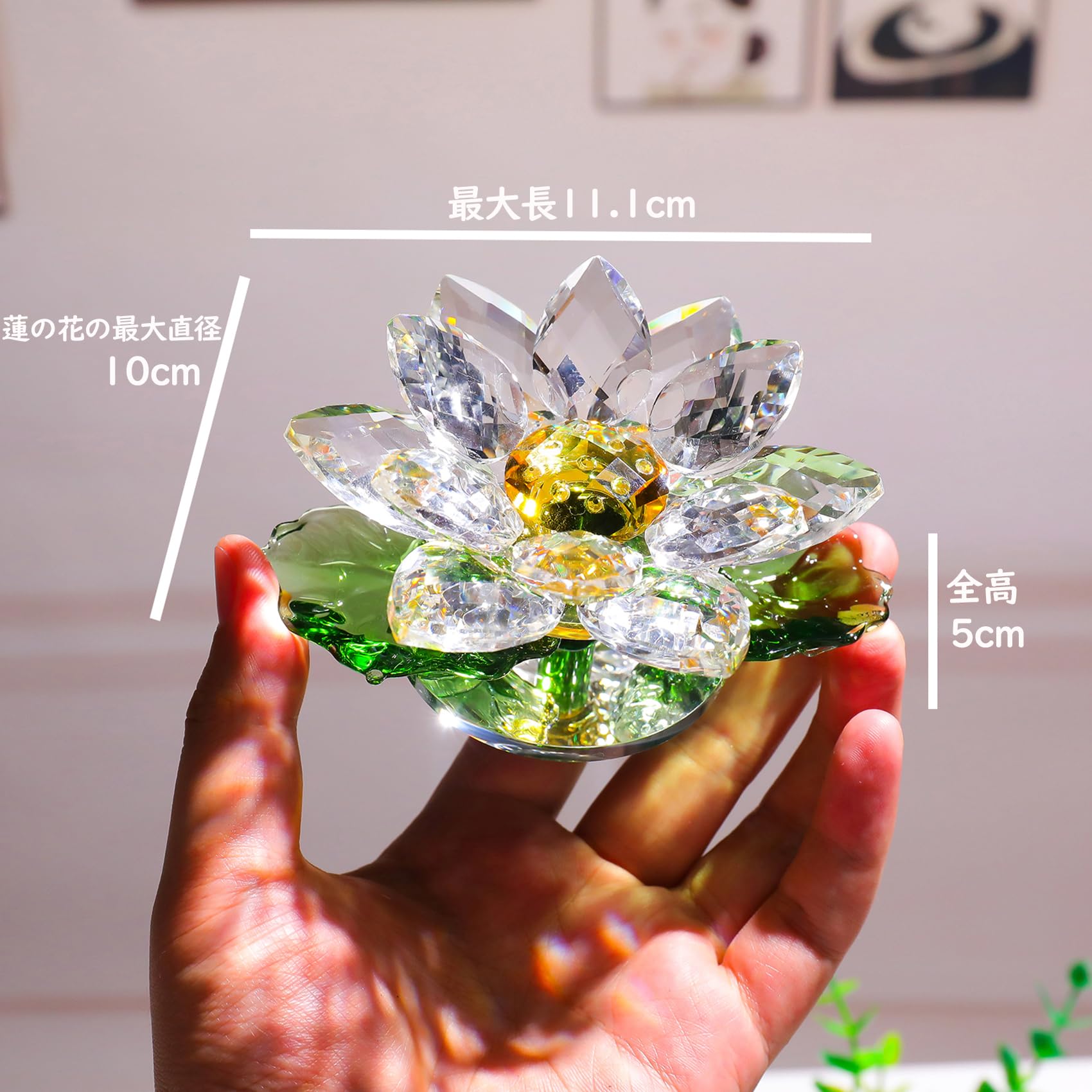 Amazon.co.jp: K9 クリスタル蓮花 クリア水晶蓮の花 置物 幸運 風水 