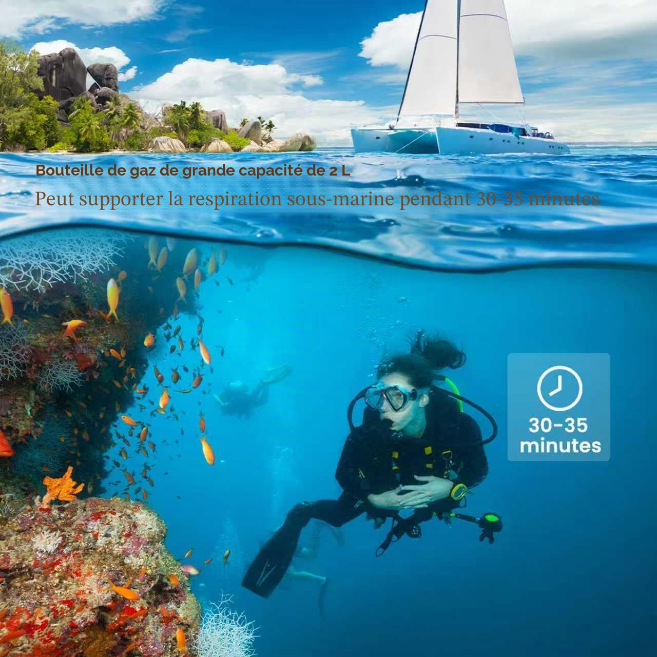 Réservoir de plongée sous-Marine TUDIVING-2L avec 25-30 Minutes de Respiration, Cylindre de plongée sous-Marine Portable, équipement de plongée