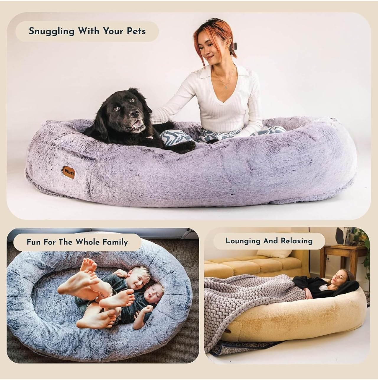 Plufl, The Original Human Dog Bed for Adults, Kids, and Pets. As Seen on Shark Tank. Comfy Plush Large Bean Bag with Memory Foam, Machine Washable, and Durable. Perfect nap and Floor Bed - Checkered