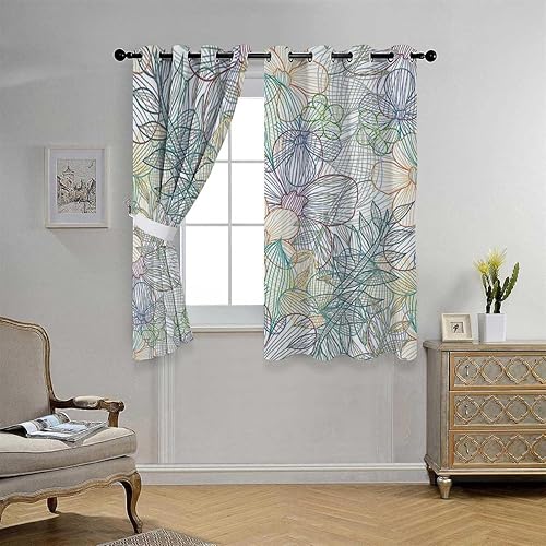 Cortinas para Sala Colorido Ine - Cortina abstracta moderna para puerta, tela opaca de 55 pulgadas de ancho por 45 pulgadas de largo, 2 paneles