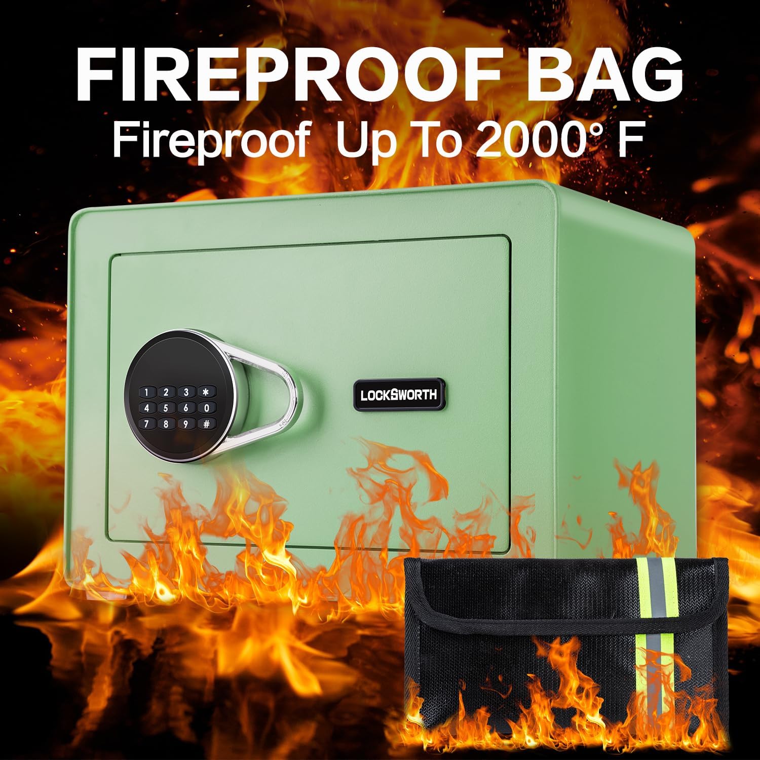 Safe for Home, Small Safe with Fireproof Bag, Removable Shelf, 1.0 Cubic Feet Digital Electronic Security Money Box for Cash, Document, Home, Office, Hotel Use, Green，9.84"D x 13.78"W x 9.84"H
