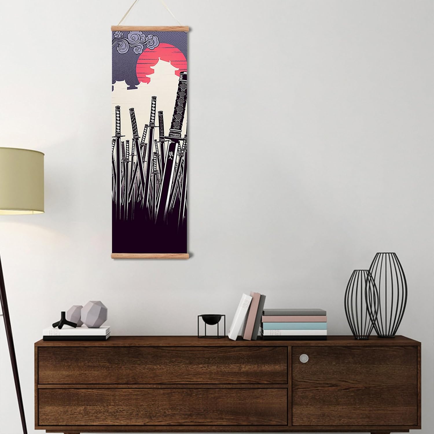 xinyuru Japanese Samurai Wall Art Poster, Bushido Decor and Prints, Scroll Painting Artwork for Living Room Bedroom,Wooden Framed Ready to Hang (Bushido 01, 12”x36”x3 Piece)