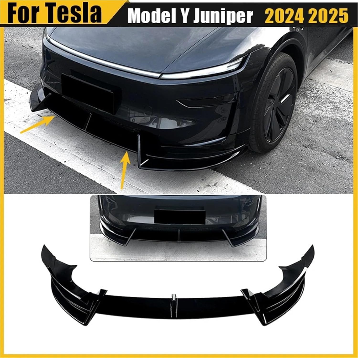 Front Bumper Lip for Tesla New Model Y Juniper 2024 2025 Guard Protector Car Accessories Protective Trim Cover Fit Body Kits(Carbon Fiber Look)