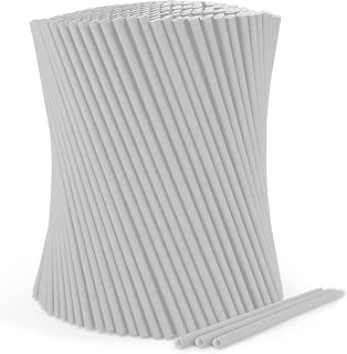 wisefood Pajitas de papel, 100 unidades, color blanco, 8 mm de diámetro x 24,5 cm, sin PLA/PE, biodegradables, de papel estable