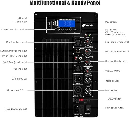 Miniatura 6 de GOFLAME Sistema de altavoces PA portátil de 15 pulgadas, altavoz de 2 vías de 3000 W con altavoz activo + pasivo, altavoz DJ de alta potencia con
