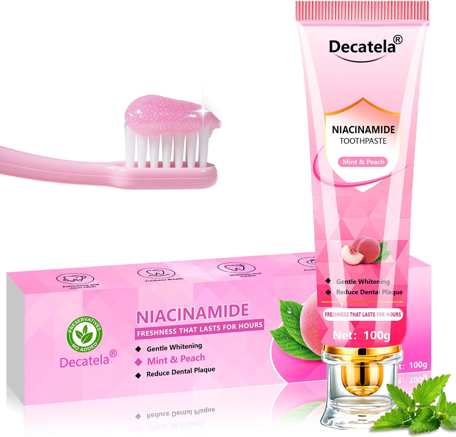 Niacinamide Whitening Toothpaste, Effectively Whitens Teeth, with Peach & Mint Flavor - Stain Removal, Gum Care, Fresh Breath 24HR, Fluoride-Free Gentle Formula for Sensitive Teeth 1