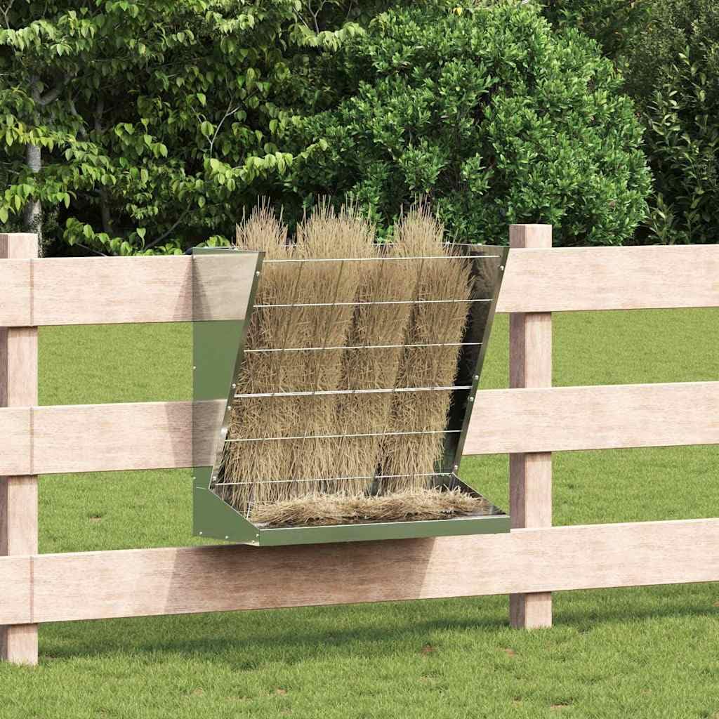 Comedero de heno de acero galvanizado de 71 x 33 x 70 cm, comedero automático resistente a la intemperie con 5 kg de capacidad para mascotas como gatos, perros, pájaros, roedores, ideal para