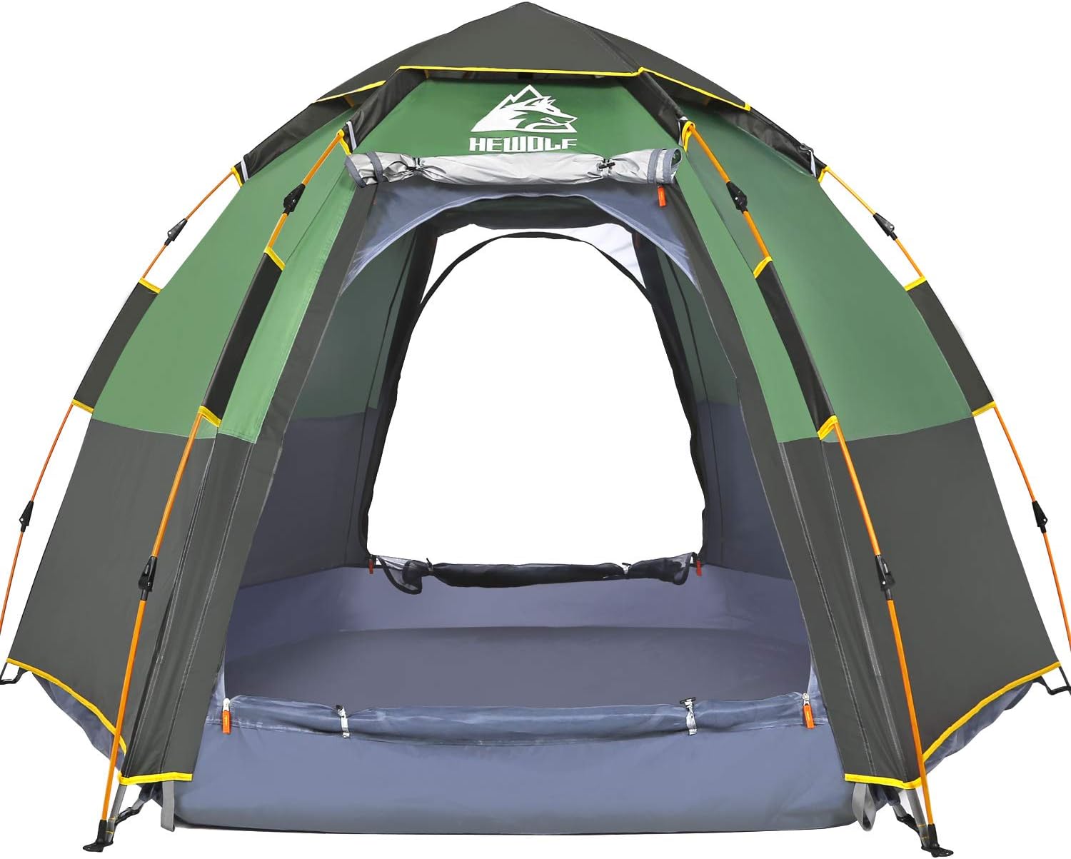 HEWOLF Camping Tent 3-4 Person Dome Tent Waterproof UV Protection Pop Up Tent Double Layer Throw Tent Hexagonal Second Tent Large Family Tent with Rain Fly Carry Bag Brown