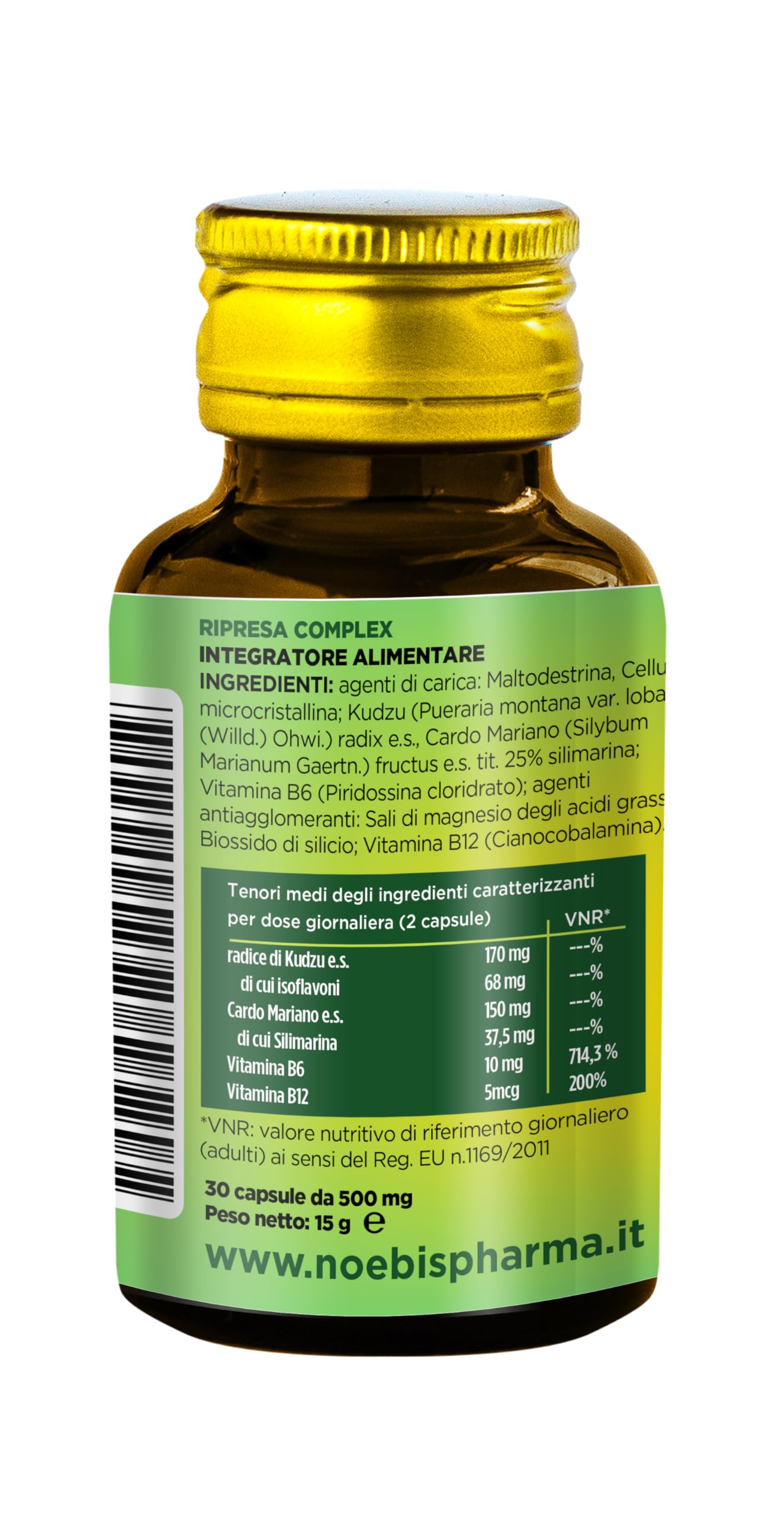 Ripresa Complex Noebis Pharma - Kudzu, Cardo Mariano, Vitamina B6 e B12-30 Capsule - Vitalità e Recupero Quotidiano