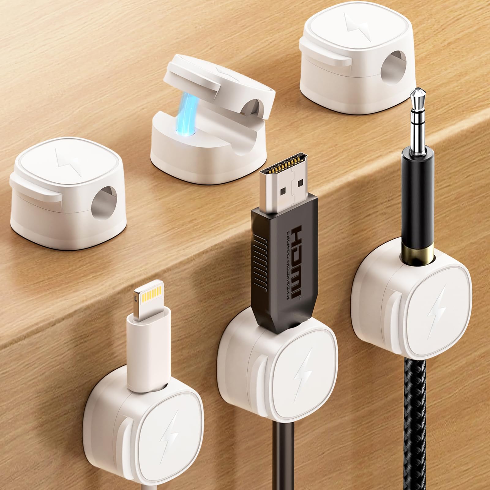 Paquete de 6 organizadores magnéticos para cables, soporte magnético para cables, color blanco