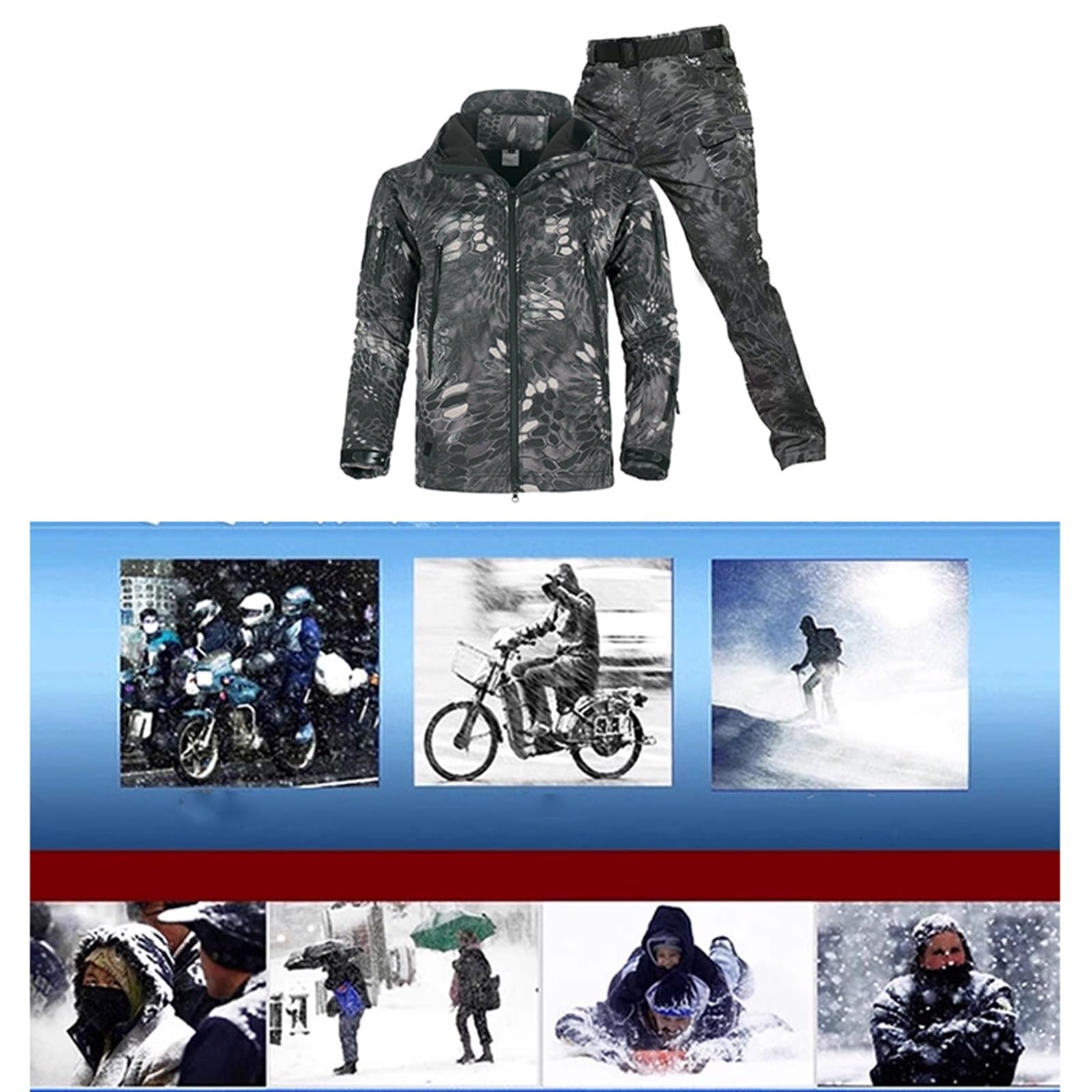 Costumes De Ski À Capuche Chauds D'hiver, Veste De Snowboard Camouflage Pour Hommes Et Pantalon De Ski Avec Ensemble De Ceinture, Combinaisons De Ski À Capuche Imperméables