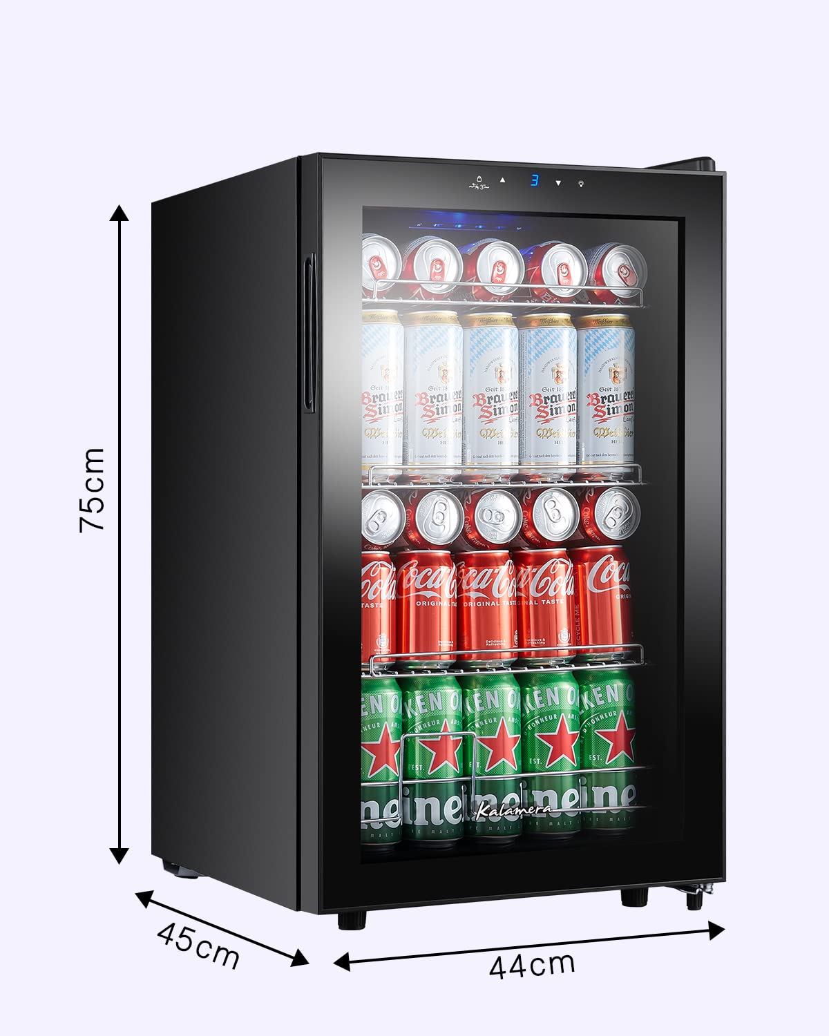 Kalamera Getränkekühlschrank 68 Liter, 3-18°C Kühlzone, 38 dB, Blaue LED-innenbeleuchtung, KRC-68GE