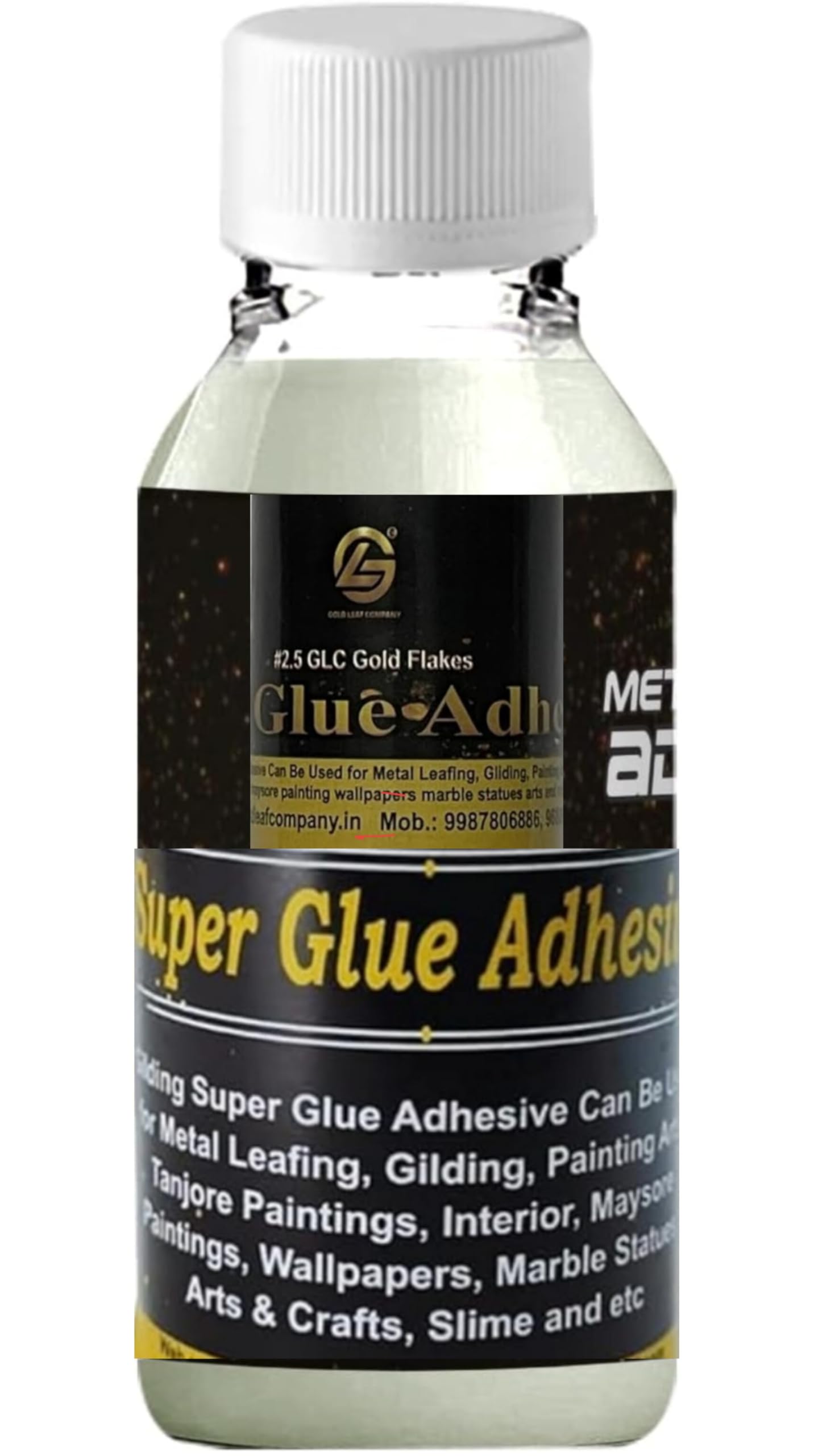 GOLD LEAF COMPANY ADHESIVE GLUE FOR GLIDDEN PAINTING 100 SHEETS+GLIDING GLUE,50 ML COMBO PACK Leafing Adhesive for Glidding painting Multipurpose used (50 ml GLUE +100 SHEETS GOLD LEAF)